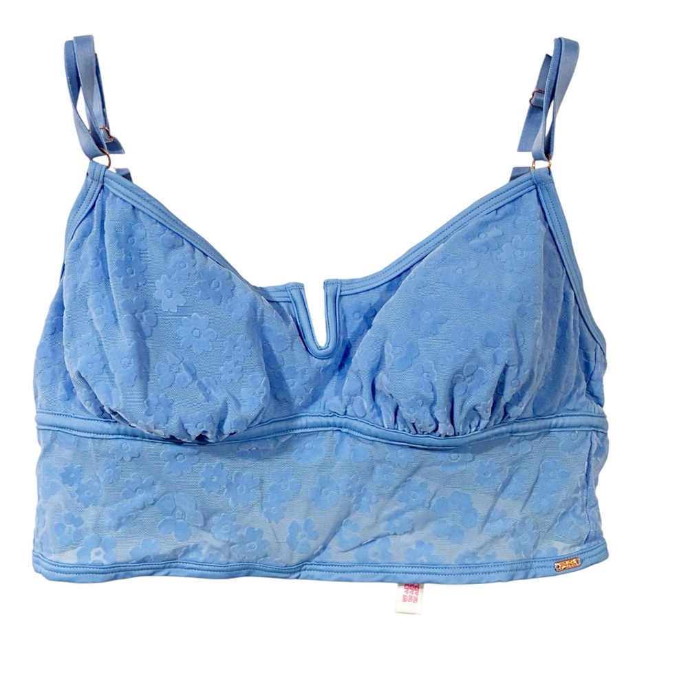 Victorias Secret Pink Blue Flocked Mesh Bralette‎ Size Medium